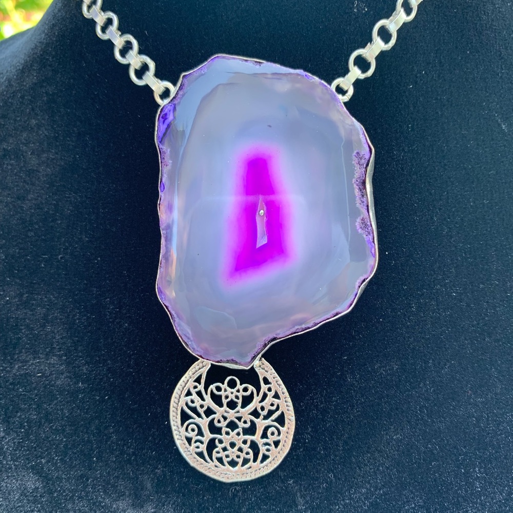 925 overlay purple natural druzy necklace